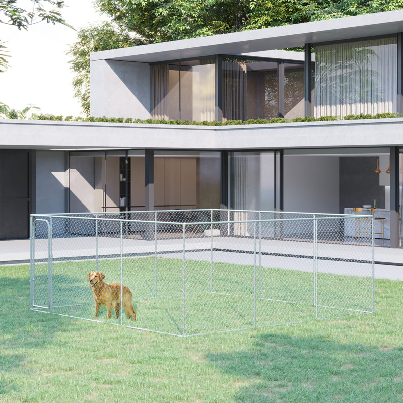Large Dog Kennel Outside, Heavy Duty Dog Cage, Outdoor Fence Run with Galvanized Chain Link, Secure Lock, for Large Breeds, Chickens, Ducks, 15' x 15' x 6