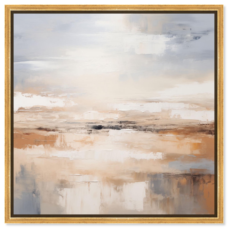 "Coastal Calm", art abstrait neutre par , H 41 po x l 41 po, Cadre flottant doré