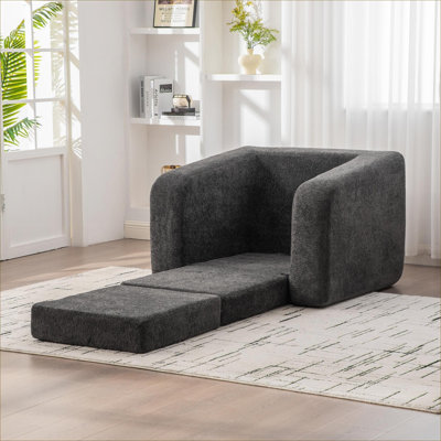 Pour chambre d'amis dans un dortoir, fauteuil d'appoint simple convertible en chenille gris pliable de 40 pouces