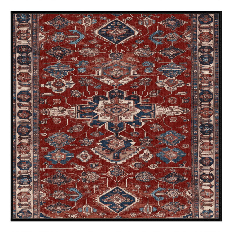 Tapis persan noir lavable à la machine, Carré 5 pi