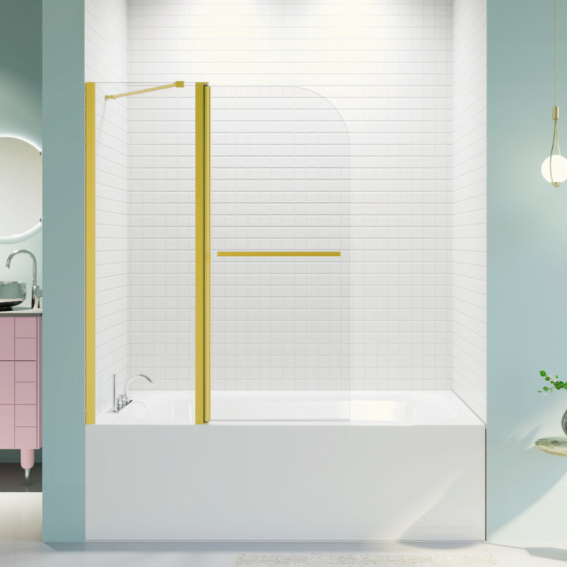 43 In. W * 58 In. H Frameless Folding Shower Doors For Bathtub, 1/4" (6Mm) Thick SGCC Tempered Glass Door, Bathroom Pivot Tub Glass Door