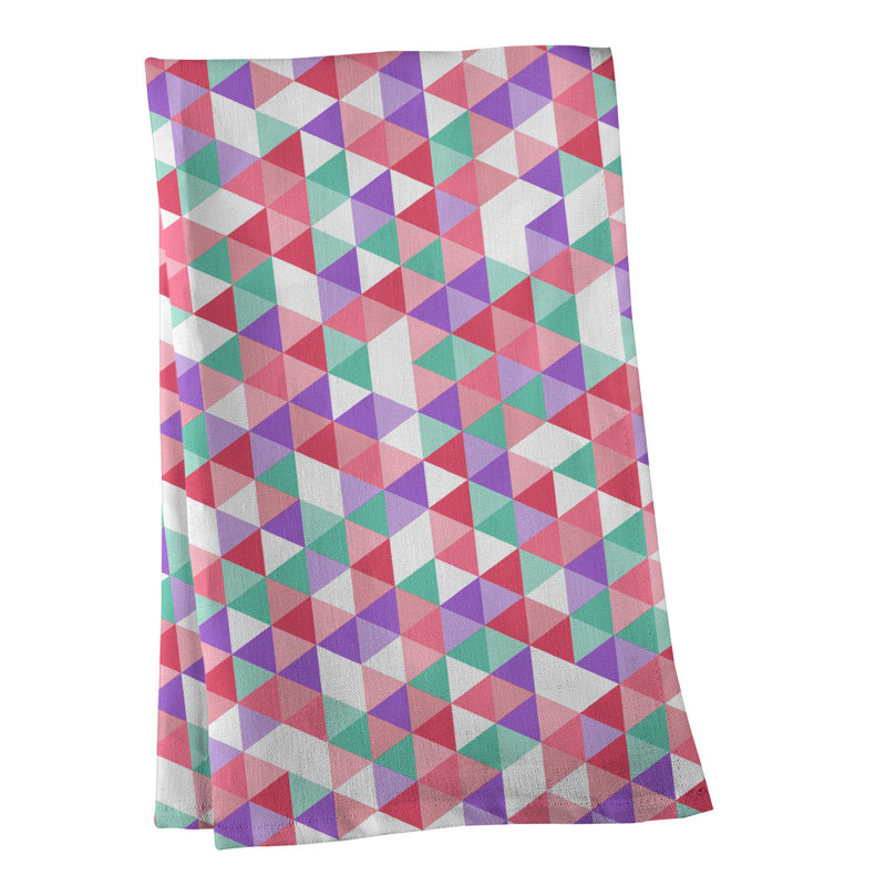 Torchon à motif triangulaire, Croisé en coton, Mauve / Rouge