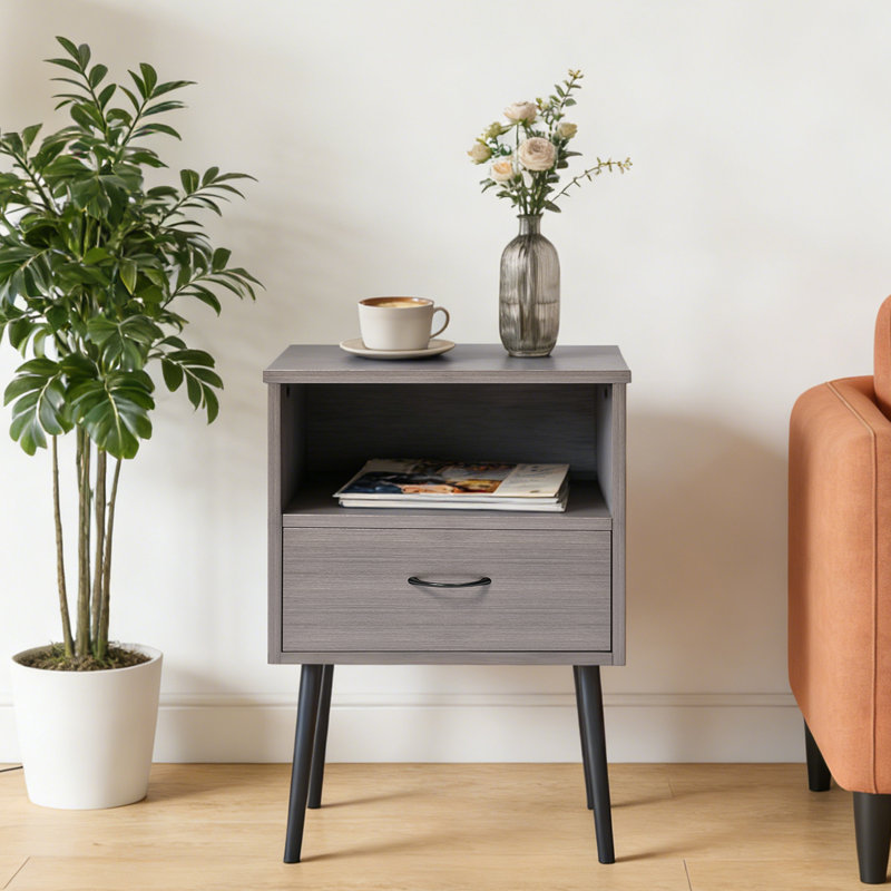 Ensemble de table de chevet moderne et minimaliste en bois deux pièces avec tiroirs et tablettes ouvertes (ensemble de 2)