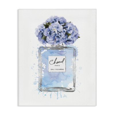 «Blue Flowers Perfume Bottle», reproduction de peinture à l'aquarelle
