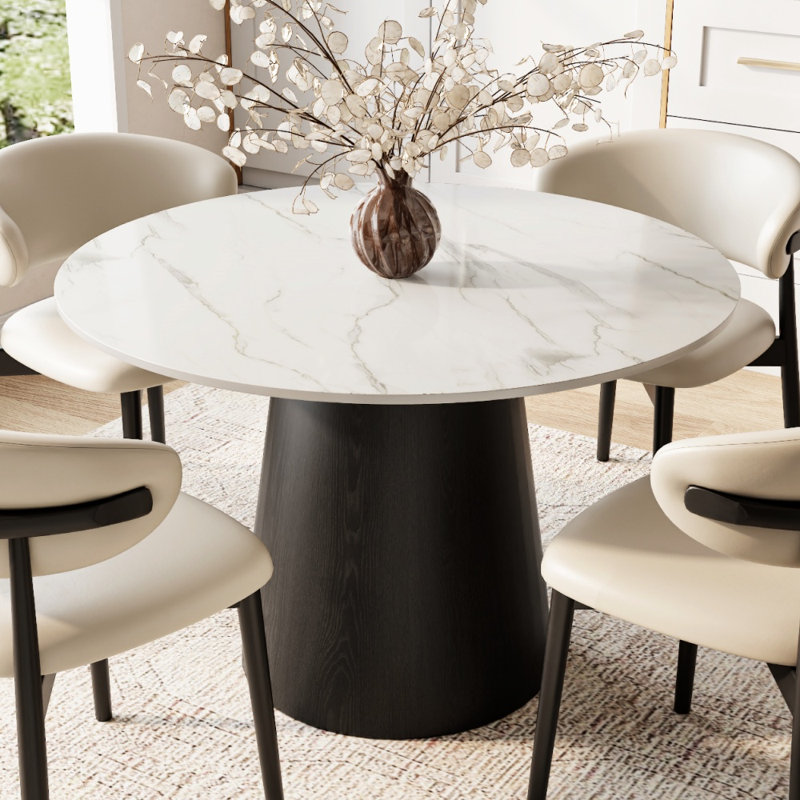 Table de salle à manger Stable, Blanc brillant / noir, H 29,52 po x L 39,37 po x l 39,37 po