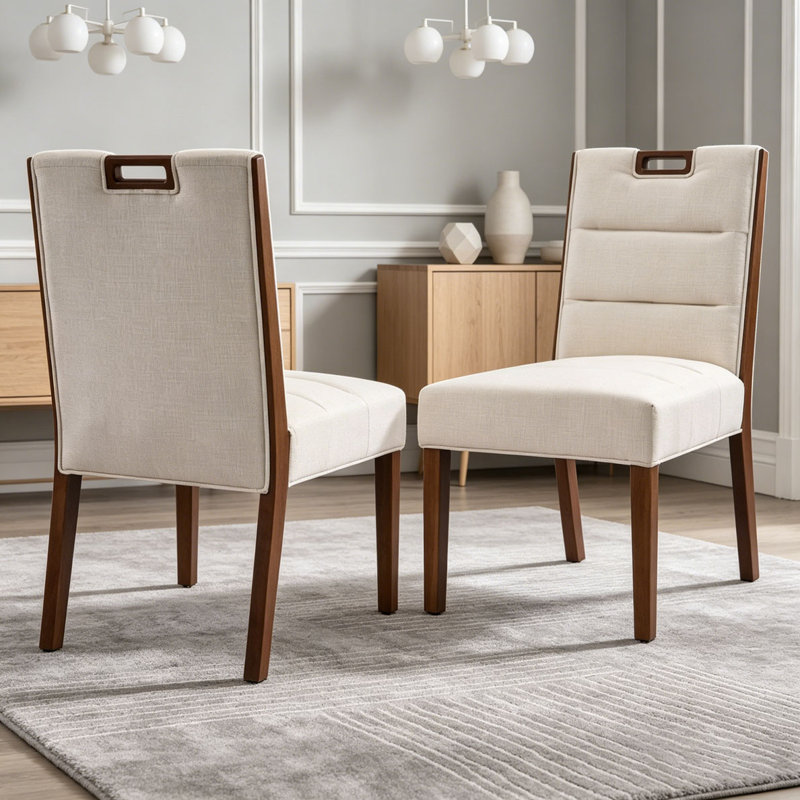Ensemble de chaises de salle à manger rembourrées, Beige,Walnut