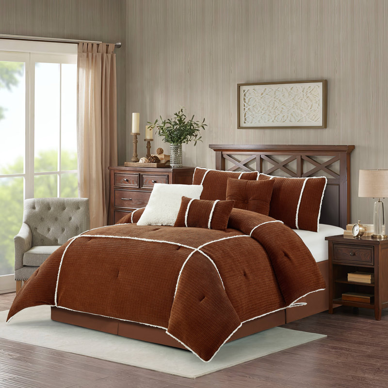 Arvada 7 Piece Comforter Set, Rust, California King Comforter + 6 Additional Pieces