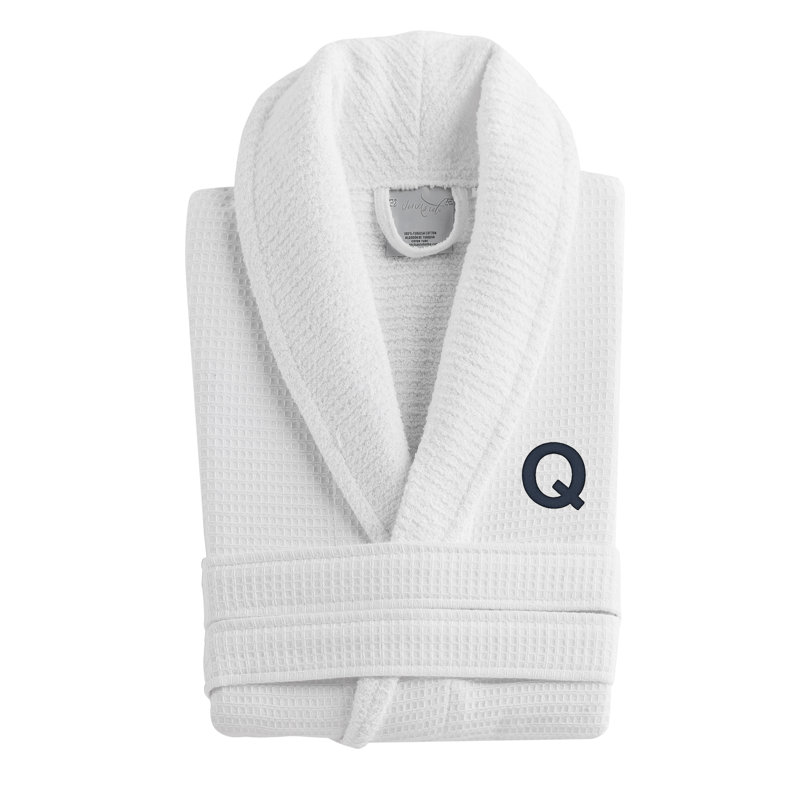 Peignoir monogrammé gaufré en coton turc, Q, Blanc