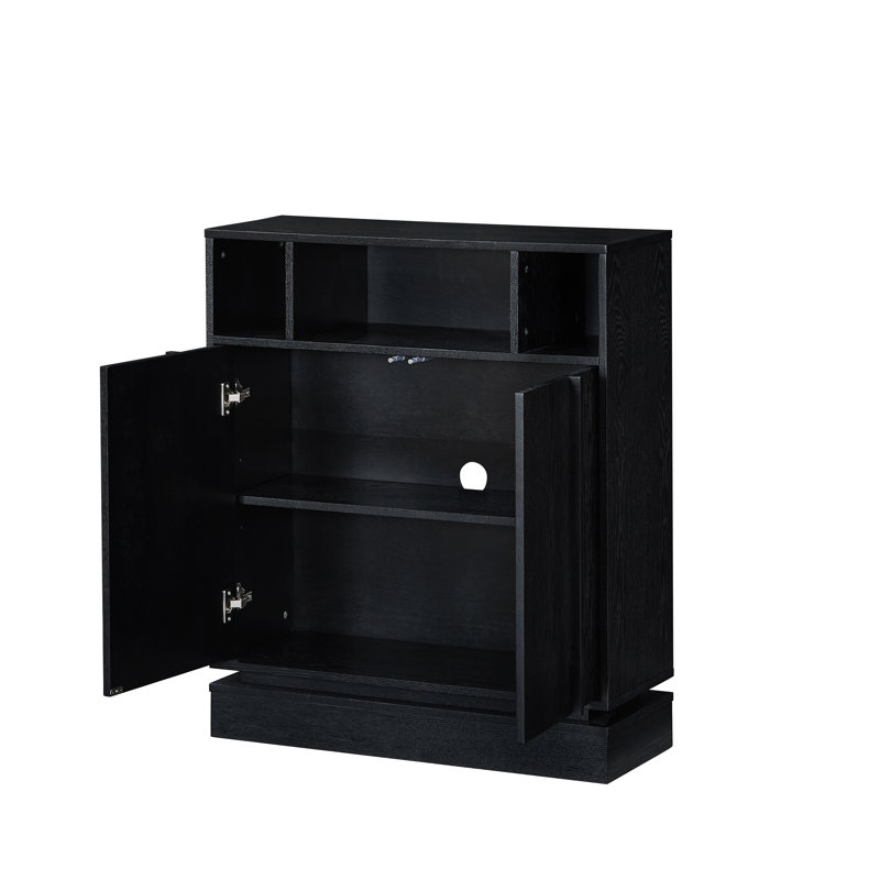 Armoire d'appoint cannelée noire 31,7 "avec portes et tablette réglable, Noir