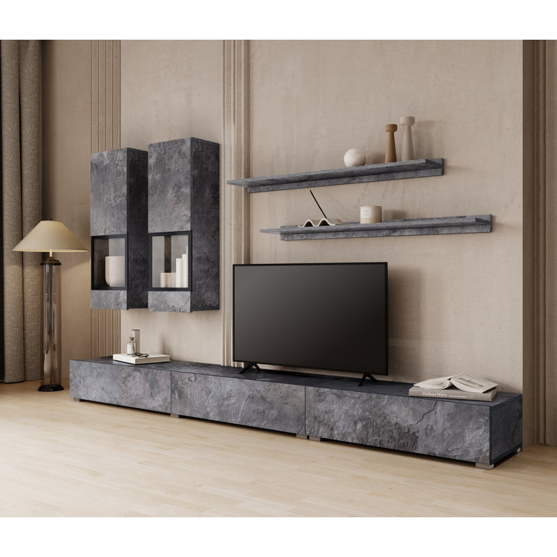 Carlotta Unfinished Entertainment Centre for TVs up to 78", Dark Grey Marble