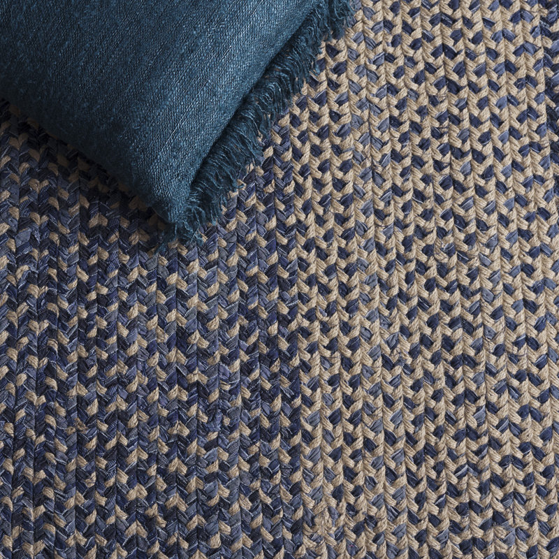 Chanute Hand Woven Jute + 0.4 Cotton Performance Geometric Rug in Natural/Blue, Oval 5' x 8'