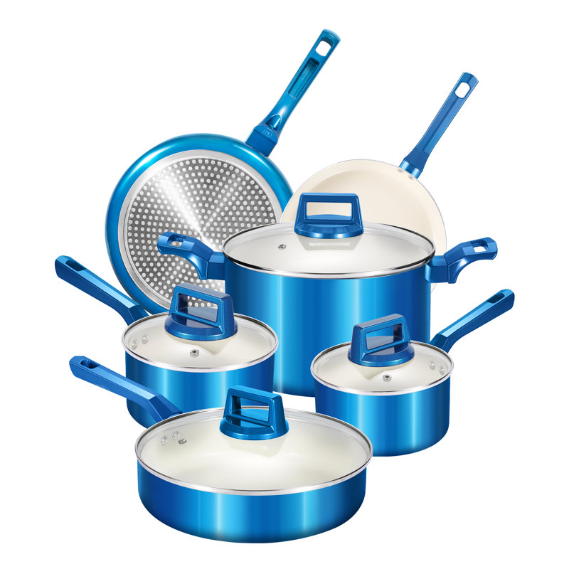 Batterie de cuisine antiadhésive en aluminium 10 pièces Fruiteam, Bleu