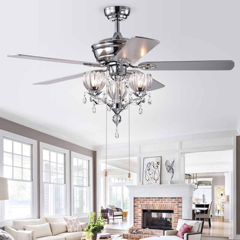 Babineaux 52'' Ceiling Fan with Light Kit, Chrome with Silver Finish Blades