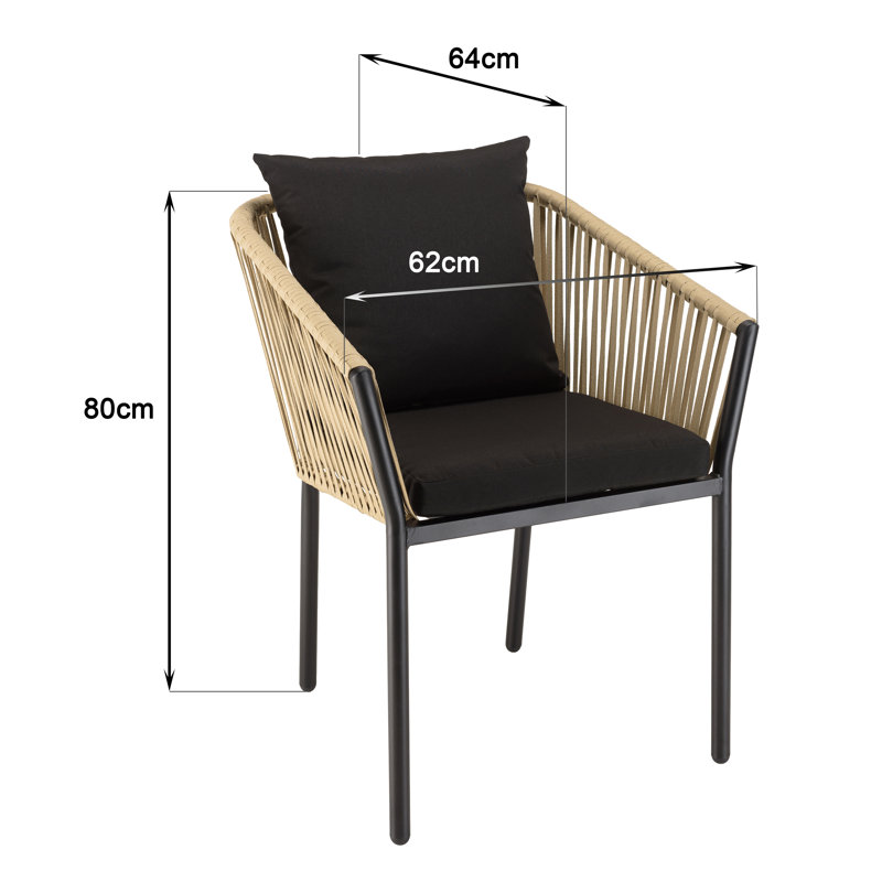 Macedon Patio Dining Armchair with Cushion, Black, Natural