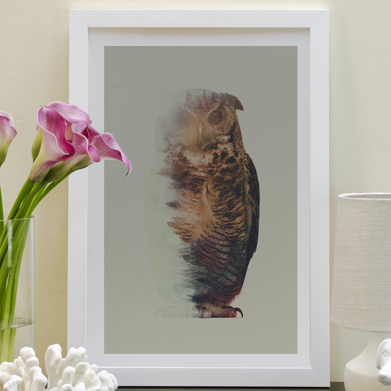 « hibou lie », impression, H 24 po x l 16 po x P 1 po, Papier encadré blanc