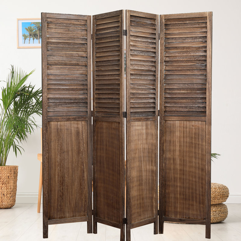 Rustic Brown Paulownia Wood 4-Panel Folding Room Divider