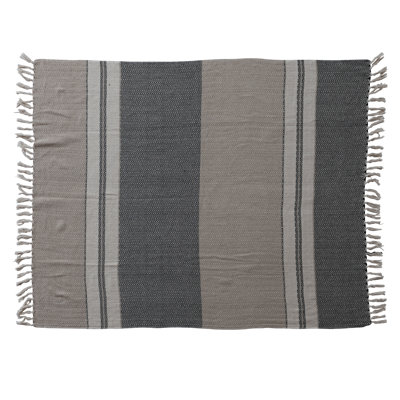 Woven Cotton Striped Throw With Fringe