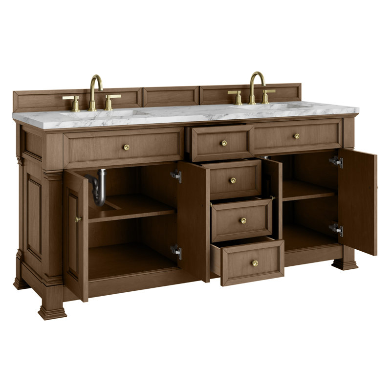Brookfield 72'' W Double Vanity, Carrara White, Honey Oak