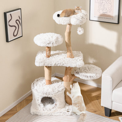 Tour à chat en bois avec branches gratteuses 53 po