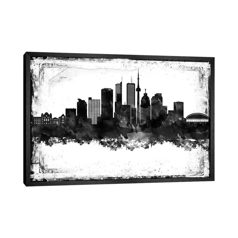 Toronto Black And White Framed Skylines - Print on Canvas, 45.72cm H x 66.04cm W x 3.81cm D, Black Framed