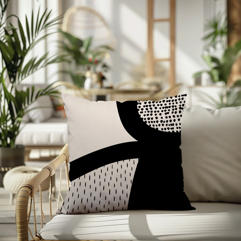 Coussin carré intérieur / extérieur pia, H 17 po x l 17 po, Blanc cassé / noir