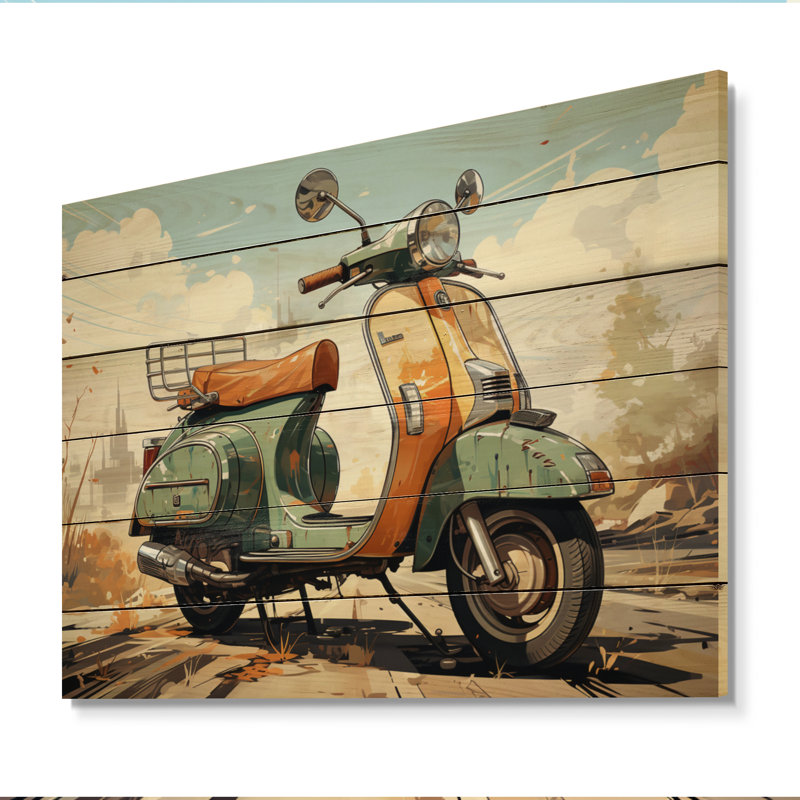 Kaitlen Scooter rétro électrique sur bois, H 30 po x l 40 po x P 0,78 po