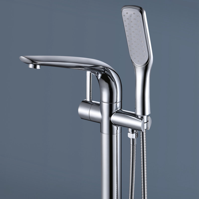 Robinet de baignoire autoportant monocommande à fixation au sol avec douche à main, Chrome