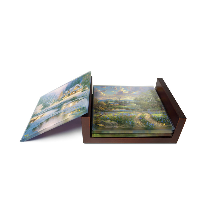 (Symboles) Ensemble de sous-verres en verre Starfire, Thomas Kinkade / Scènes de saisons