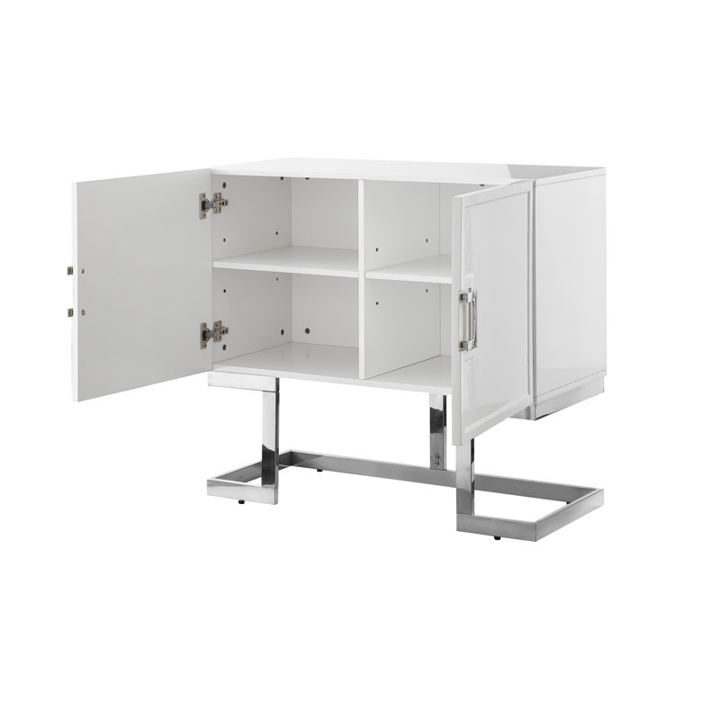 Buffet décoratif 2 portes Kaena, Blanc / Chrome