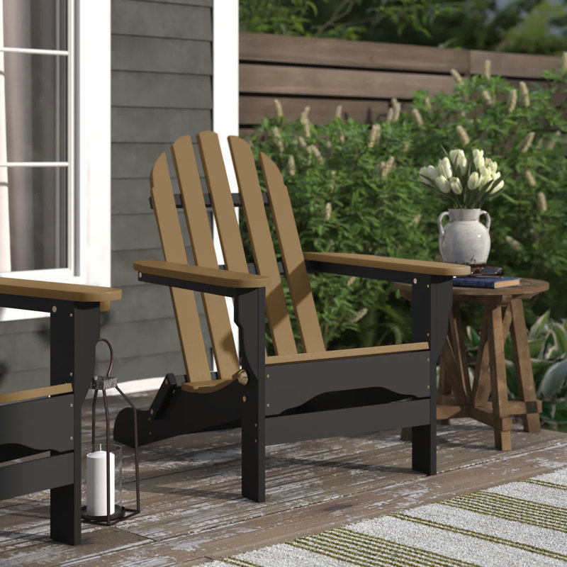 Chaise Adirondack pliante en plastique Leighton, Noir / bois patiné