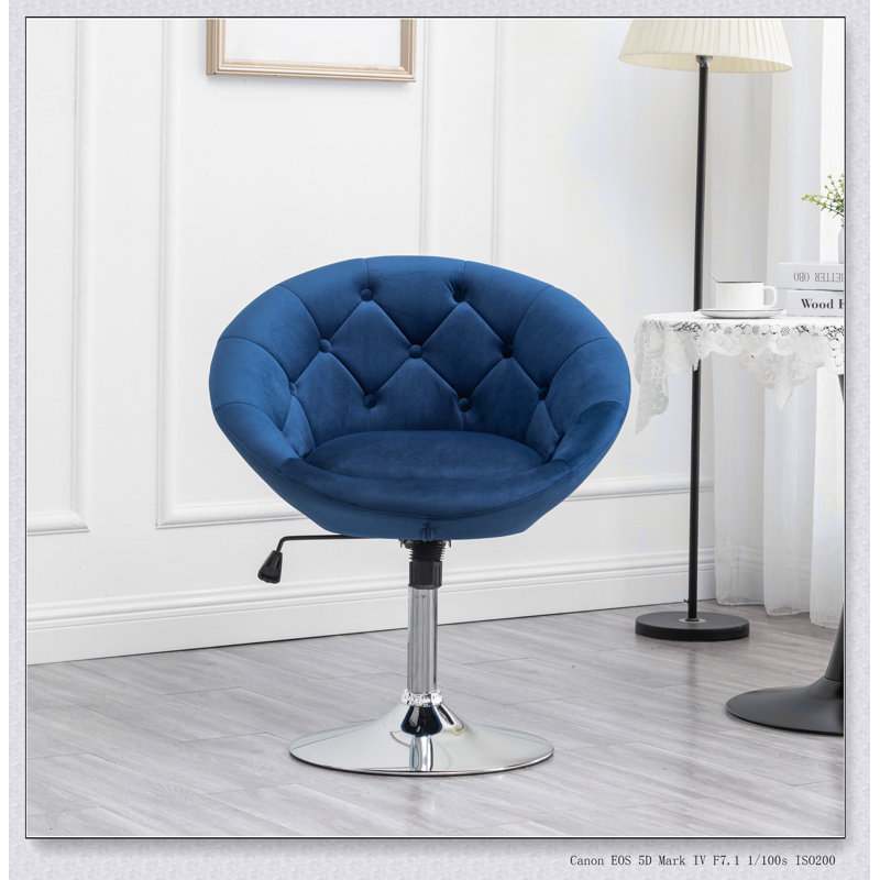 Fauteuil d'appoint pivotant en velours capitonné, Bleu