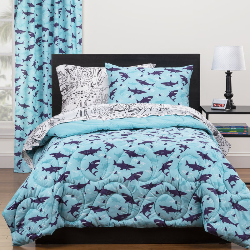 Twin Blue Shark Reversible Microfiber Comforter Set