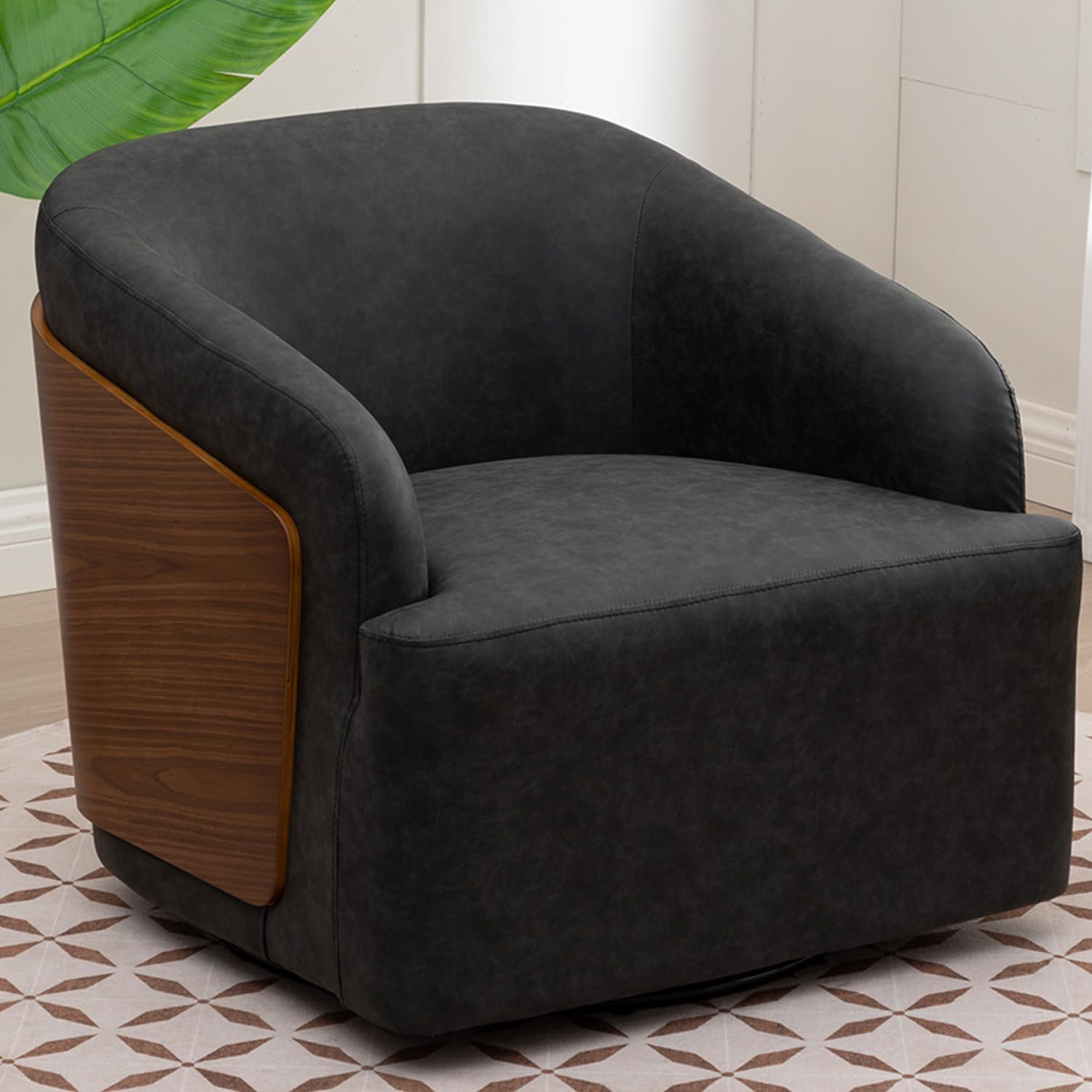 Latitude Run® Swivel Accent Chair Faux Leather Swivel Barrel Chair ...