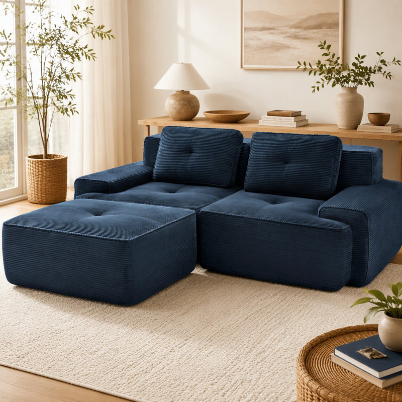 Canapé d'angle modulaire moderne en forme de L de 208 cm (82 pouces), en tissu velours côtelé, assise profonde, pouf amovible, livré monté, design antidérapant