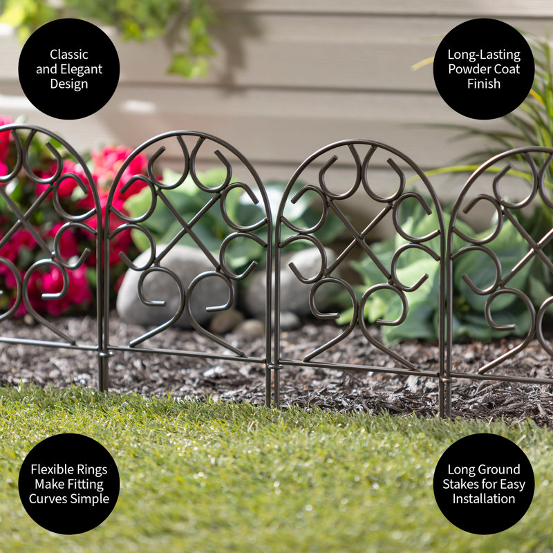 Gunmetal Wrought Iron Scrollwork Garden Edging with Ground Stakes
