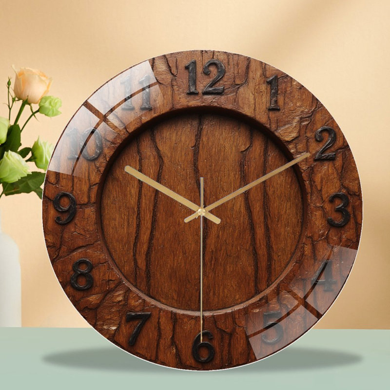 Horloge murale texturée en bois texturé avec chiffres - horloge murale 12 po