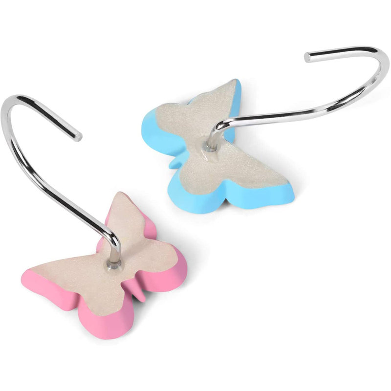 Blue and Red Butterfly Resin Shower Curtain Hooks