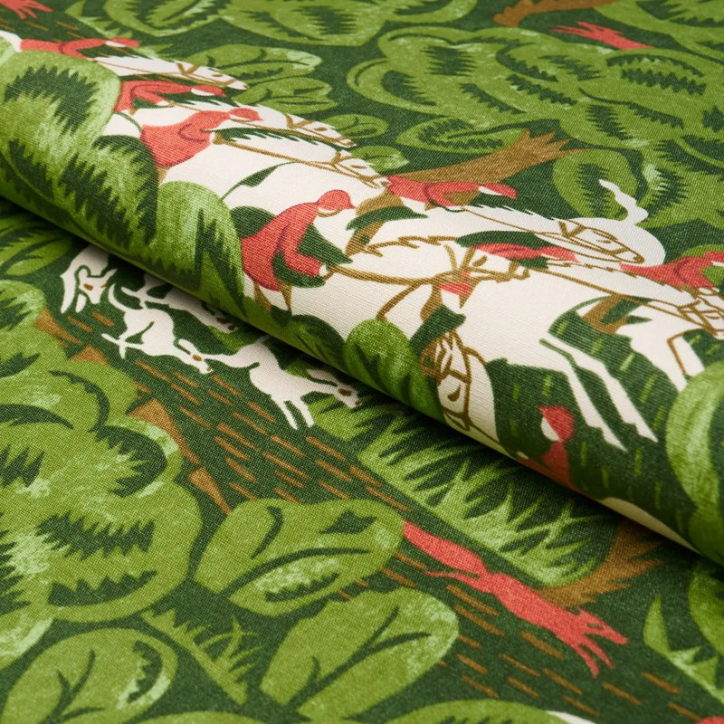 Schumacher X The New Yorker Margaret Schloeman's Fox Chase Fabric, Green