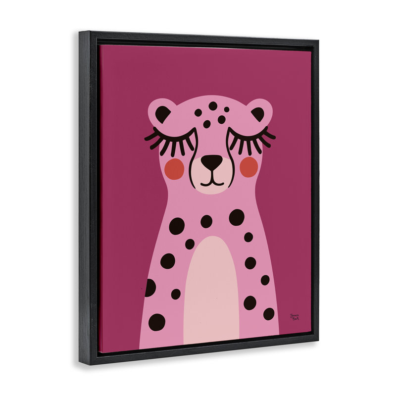 Cadre flottant rose avec sourire guépard, design par Jessica Beck, H 21 po x l 17 po, Cadre flottant noir de jais