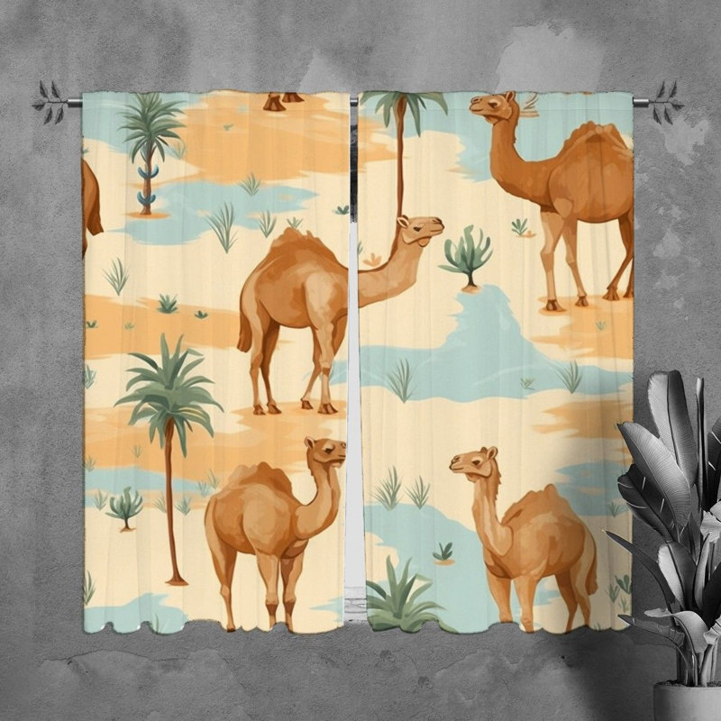 Rideaux chameaux animaux rideaux brun / bleu, L 20 po x L 61 po