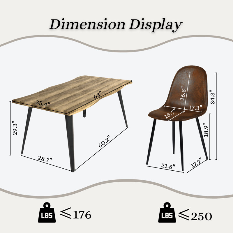 Shivani 5-Piece Modern Dining Set With Rectangular Wood Grain Table And 4 Upholstered Dining Chairs, Brown, Walnut