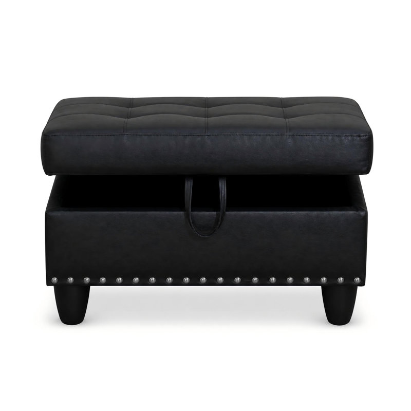 Repose-pieds moderne avec rangement, Similicuir noir