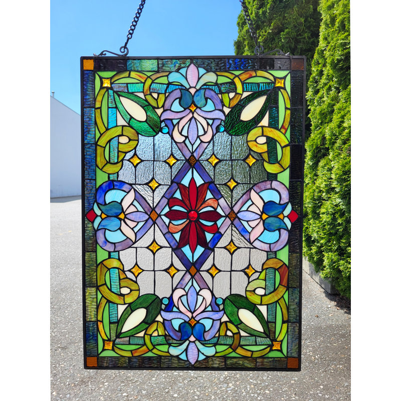 Victorian Handcrafted Stained Glass Window Panel 29" x 20"