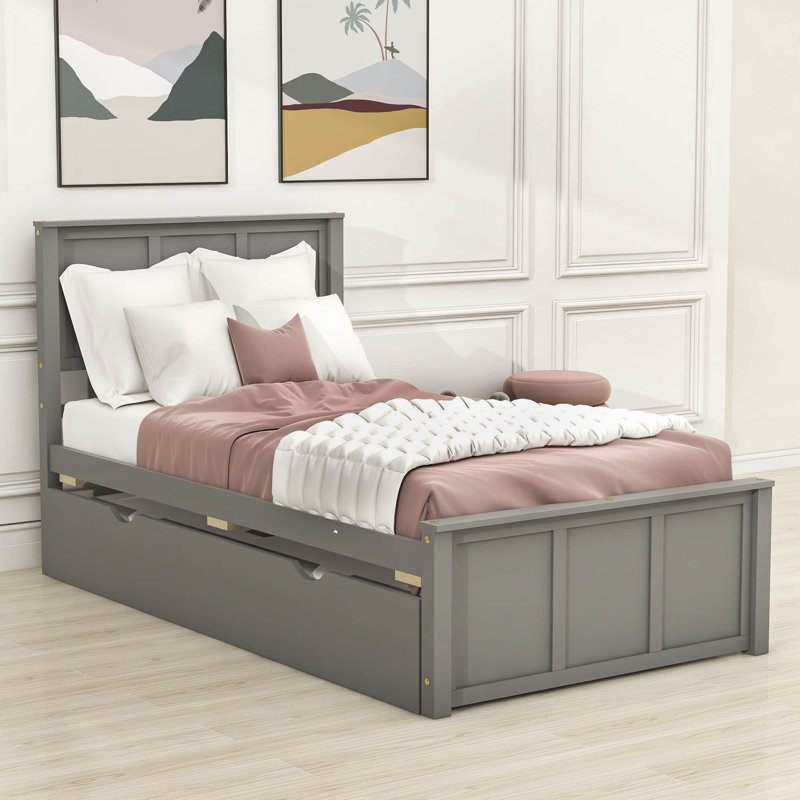 Twin Size Platform Bed with Trundle, Gray