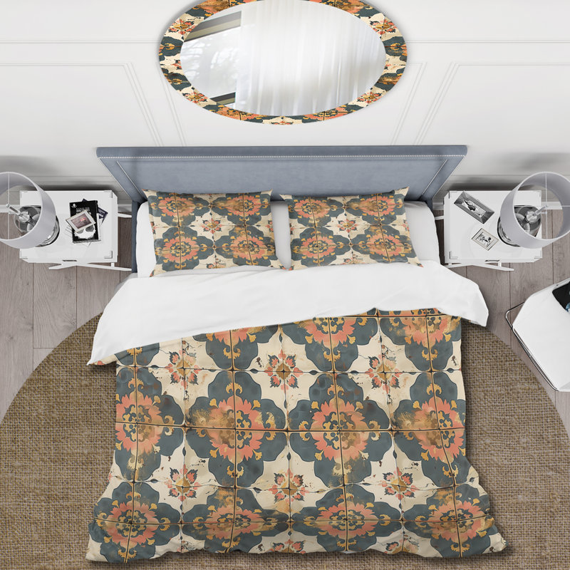 Blue and Gold Rustic Tile III - Ensemble de housse de couette style campagnard
