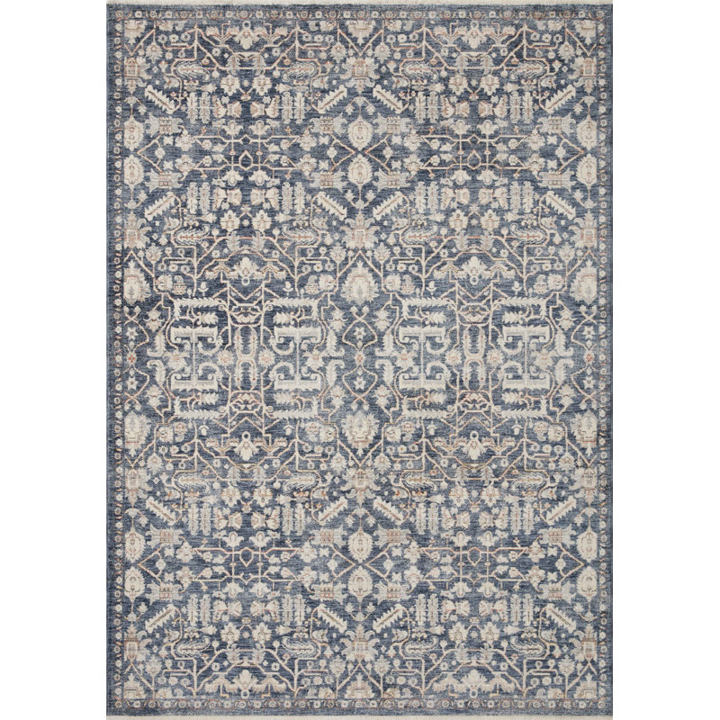 Tapis bleu / ivoire Amber Lewis x Loloi Zuma, Rectangle 5 pi 3 po x 7 pi 9 po