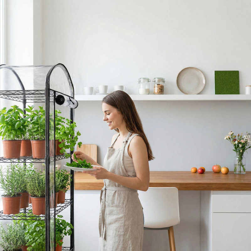 5-Tier Portable Mini Greenhouse Plant Rack with Thick PVC Cover, Metal Plant Stand for Seed Trays, Seedling Pots & Flower Pots, 13" x 29" x 73"