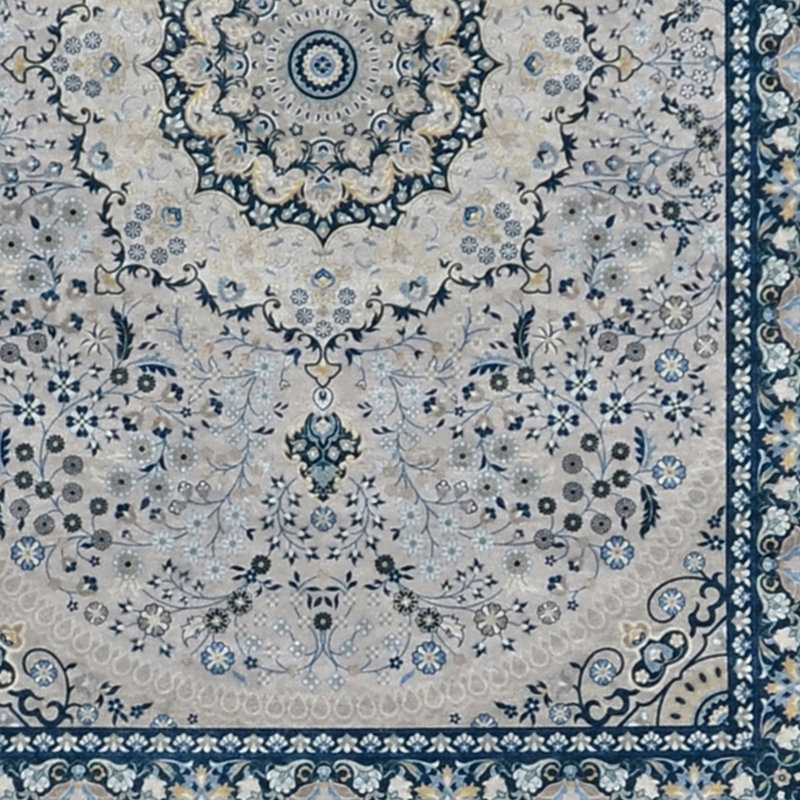Emanuel Traditional Machine Woven Flatweave Cream and Blue Area Rug with Non Skid Backing, Rectangle 3'3" X 5'