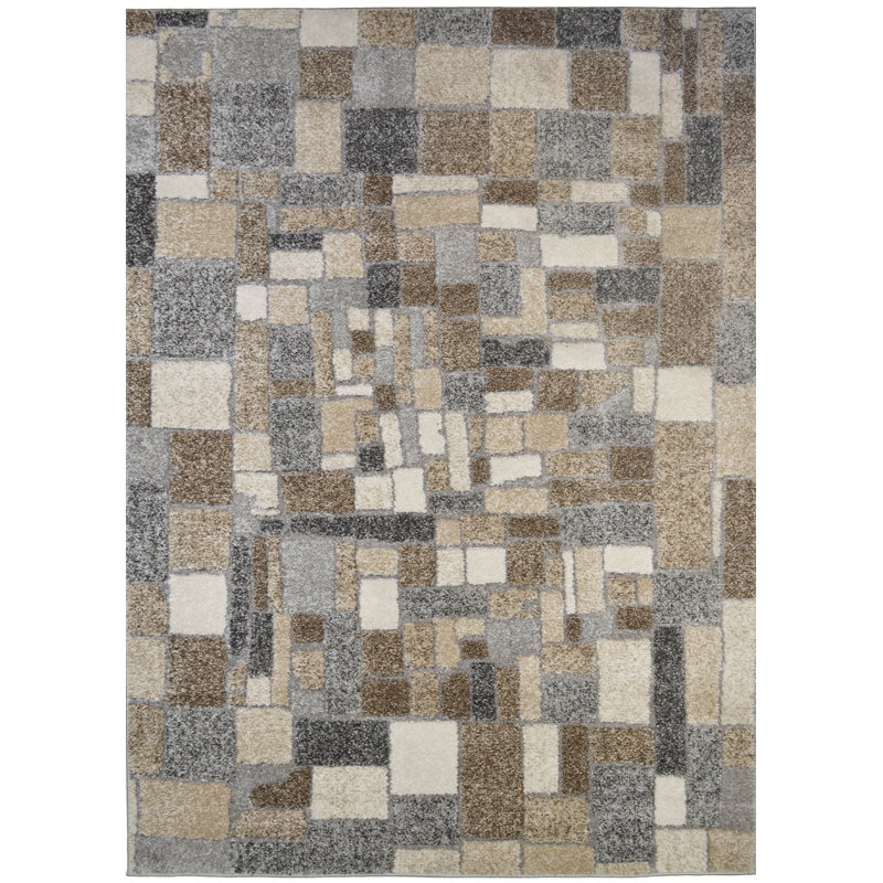 Tapis brun / gris / beige tissé à la machine Waynesboro, Rectangle 5 pi 3 po x 7 pi 3 po