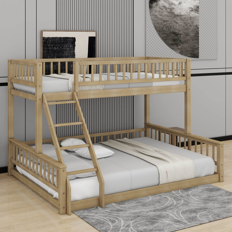 Twin XL Over Queen Bunk Bed With Ladder, Walnut